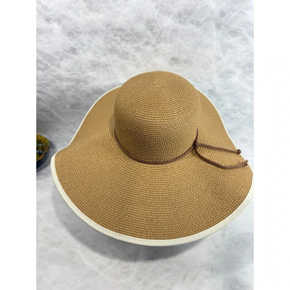 Woven Wide‎ Brim Sun Hat Tan Straw Paper Braid Tassel Beach Summer 56-58cm